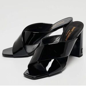 Saint Laurent Paris Black Patent Leather Loulou Criss Cross Heels